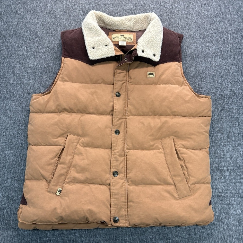 Buffalo Jackson Trading Company Tan Brown Sherpa Corduroy Puffer Vest Sz XL